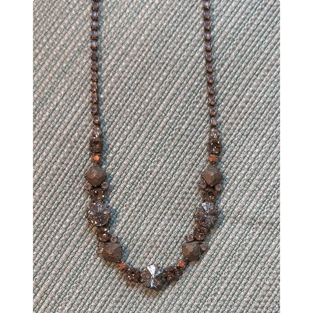 NWT Sorrelli NDN71ASGV Crystal Statement Necklace Brown Gray MSRP $165